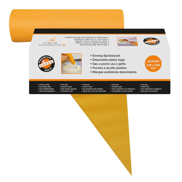 SCHNEIDER DISPOSABLE PIPING BAG "PREMIUM" - ROLLED - 80 µ - ORANGE/TRANSPARENT